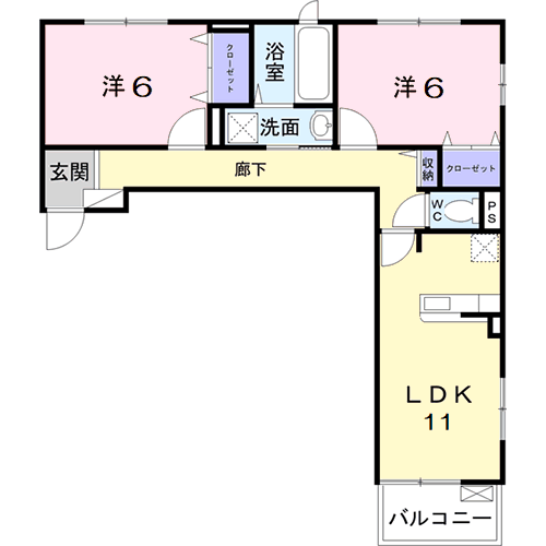 シエロビスタ常盤平Ⅲ(2LDK/2階)の間取り写真