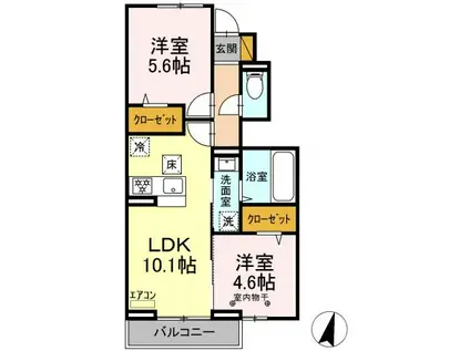 D-ROOM金ヶ作(2LDK/1階)の間取り写真