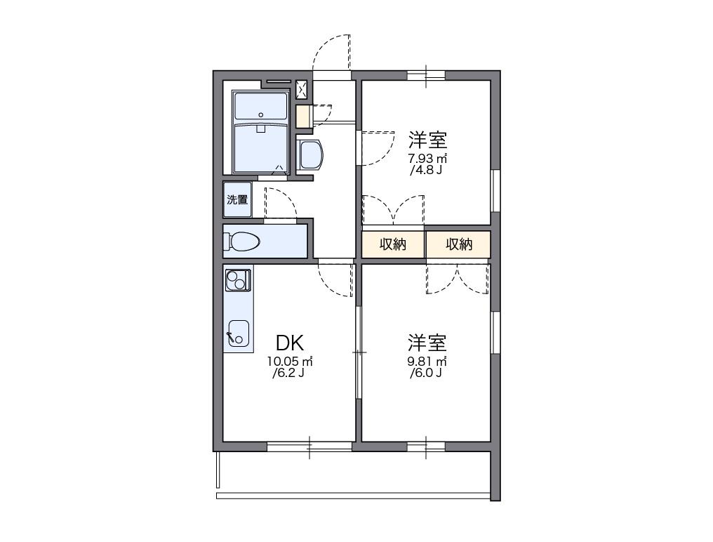 レオパレス中台 2階階 間取り