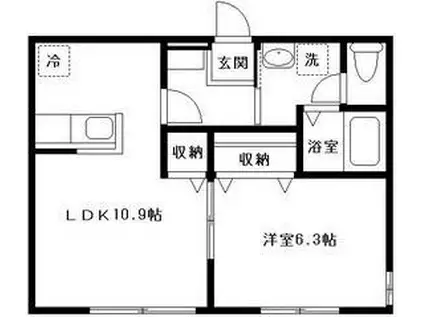 サンハイツU(1LDK/1階)の間取り写真