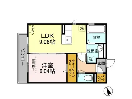 ラテル・コート若松町(1LDK/3階)の間取り写真