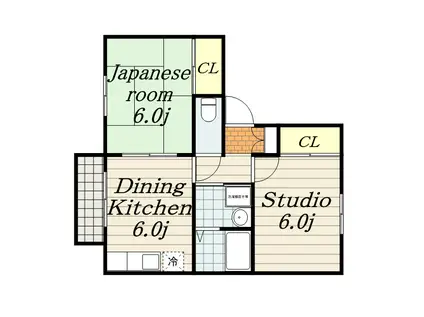 ヒルハイム(2DK/1階)の間取り写真