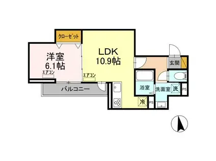 D-ROOM弁天3丁目 A棟(1LDK/3階)の間取り写真