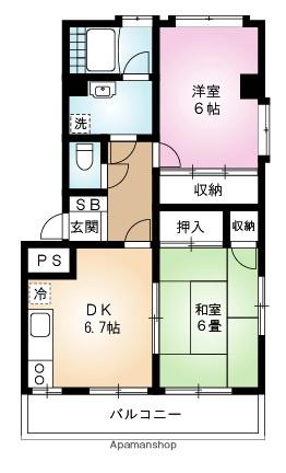 スカイハイツいせひろ(2DK/4階)の間取り写真