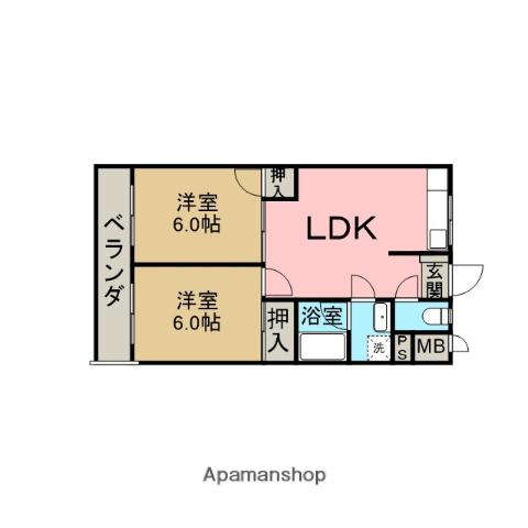 玉川学園マンションB(2DK/1階)の間取り写真