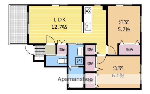 エスパシオ北棟(2LDK/1階)の間取り写真