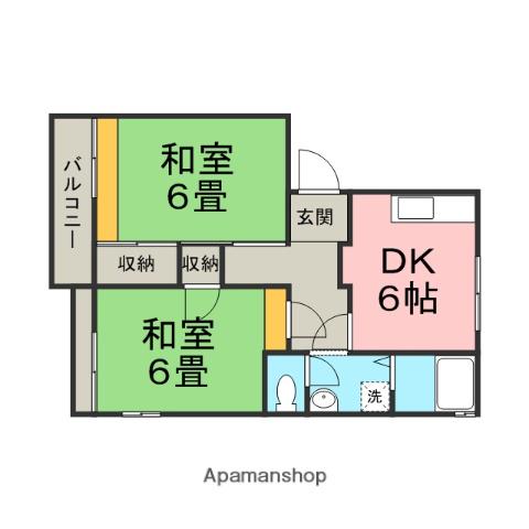 グランドヒル岡上A(2DK/1階)の間取り写真