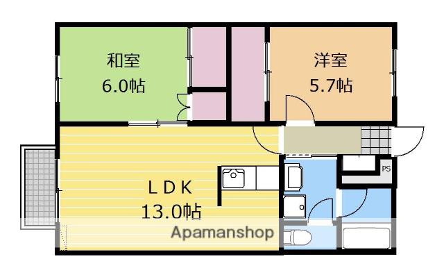ベルフォーレ榛名坂1(2LDK/2階)の間取り写真