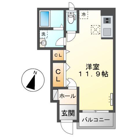 クレセントピアス(ワンルーム/1階)の間取り写真