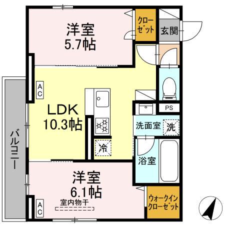 エスペリア相模が丘5丁目(2LDK/2階)の間取り写真