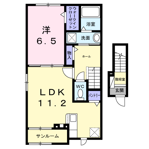 シュタイン・フルス(1LDK/2階)の間取り写真