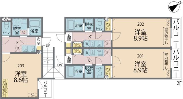 カインドネス町田Ⅲ(1K/2階)の間取り写真