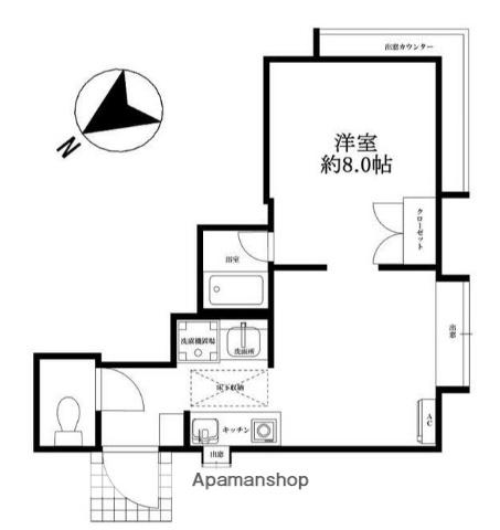 町田市能ヶ谷賃室(1DK/3階)の間取り写真