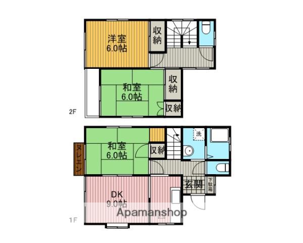 小田急電鉄小田原線 相模大野駅 バス乗車時間：4分 上原団地バス停で下車 徒歩7分 2階建 築45年(3DK)の間取り写真