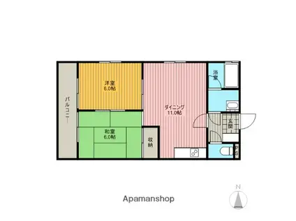 レスポアール玉川学園(2DK/2階)の間取り写真