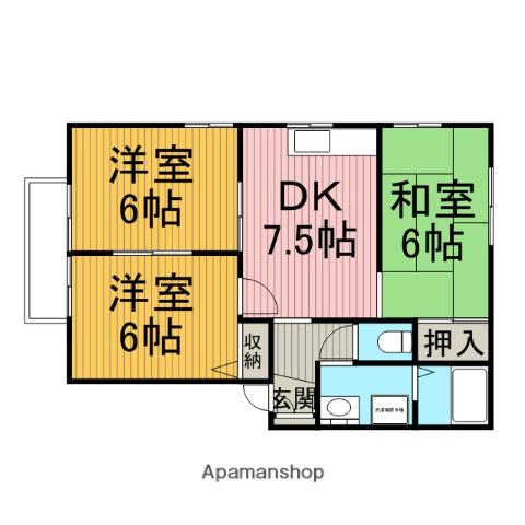 ドエル上河内B(2LDK/2階)の間取り写真