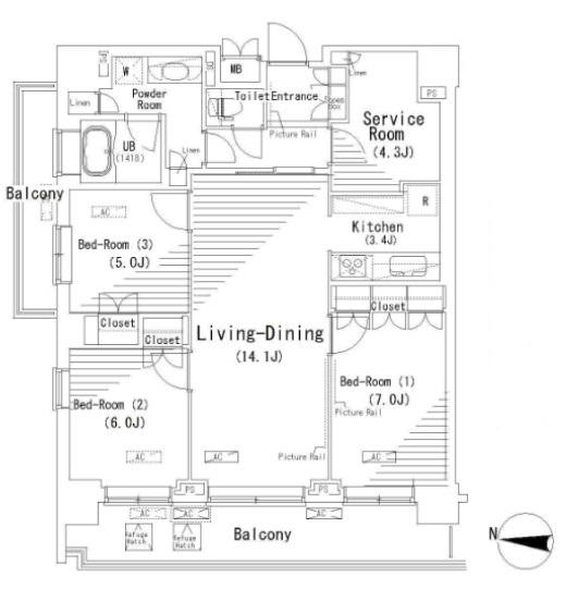 パークアクシス辰巳ステージ(3LDK/4階)の間取り写真