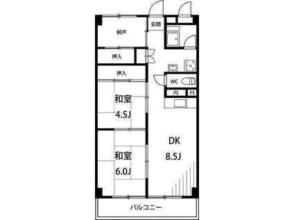 横山三ツ池マンション(2DK/4階)の間取り写真