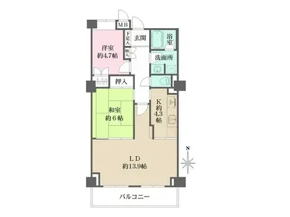武蔵境パークハウス(2LDK/2階)の間取り写真