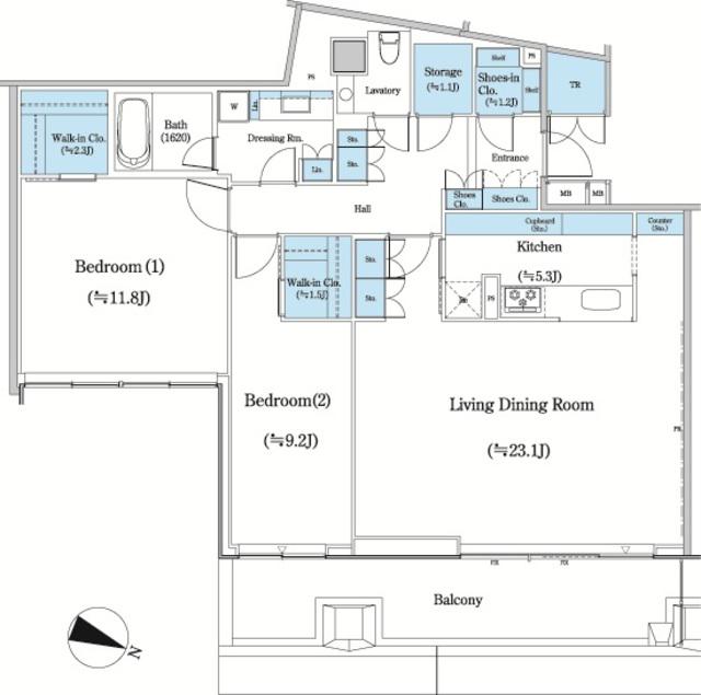 二番町テラス(2LDK/10階)の間取り写真
