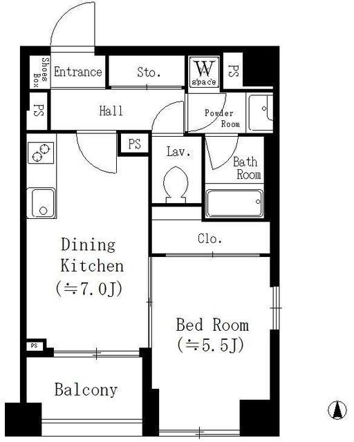 オークテラス(1DK/7階)の間取り写真