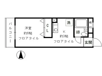 昭島コートエレガンスD(1K/3階)の間取り写真