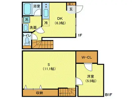 プライベートプレイス広尾(1DK/1階)の間取り写真