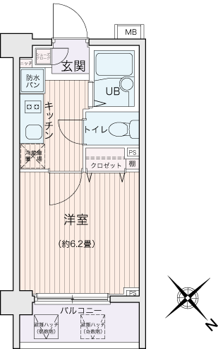 エコロジー都立大学レジデンス(1K/5階)の間取り写真