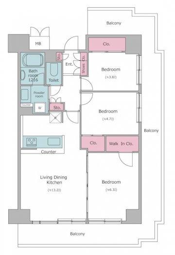 レジディア芝浦(3LDK/12階)の間取り写真