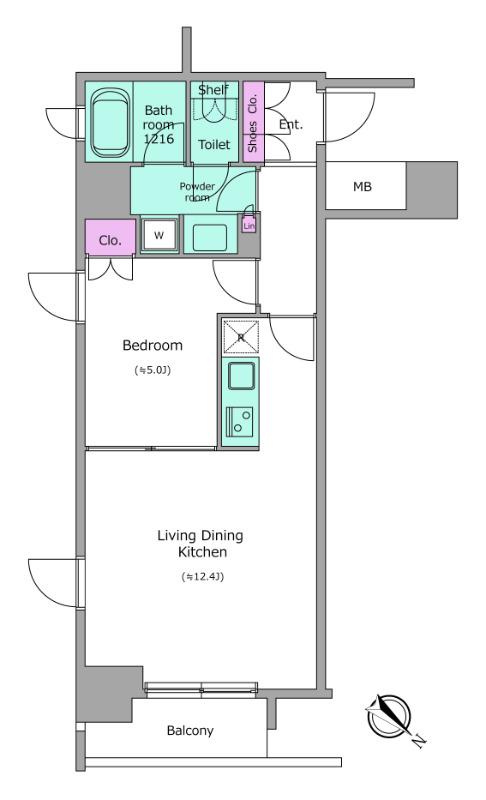 レジディア月島Ⅱ(1LDK/12階)の間取り写真