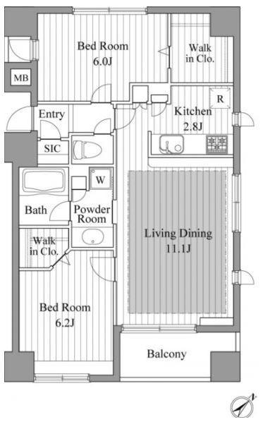 レジディア新川2(2LDK/10階)の間取り写真