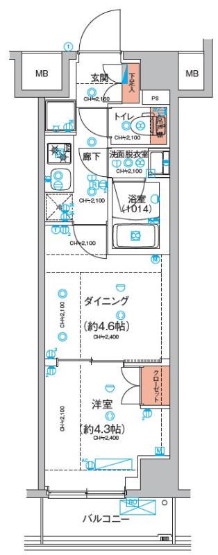 ハーモニーレジデンス東京羽田スカイブリッジ(2K/4階)の間取り写真