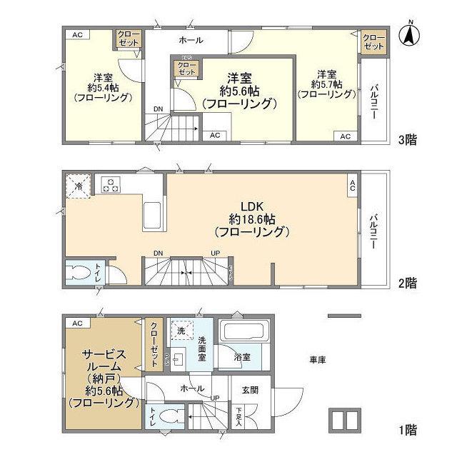 東京地下鉄千代田線 町屋駅 徒歩13分 3階建 築4年(3SLDK)の間取り写真