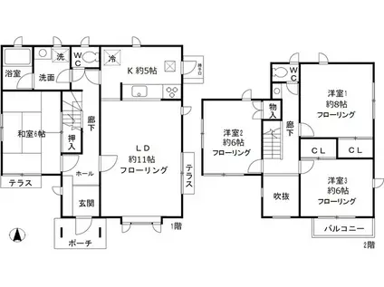 東急田園都市線 あざみ野駅 バス乗車時間：25分 王禅寺中央中学校前バス停で下車 徒歩2分 2階建 築32年(4LDK)の間取り写真