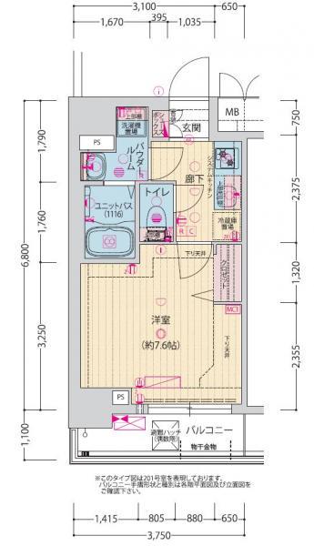 プレサンス新宿中落合メーディオ(1K/4階)の間取り写真