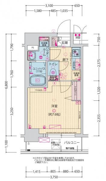 プレサンス新宿中落合メーディオ(1K/4階)の間取り写真