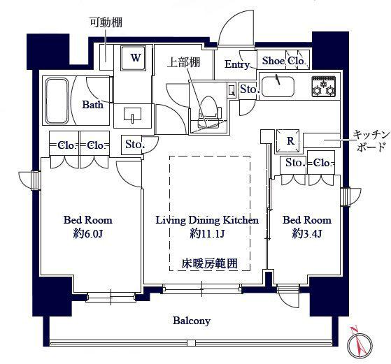 GRAN PASEO八丁堀Ⅱ(2LDK/10階)の間取り写真