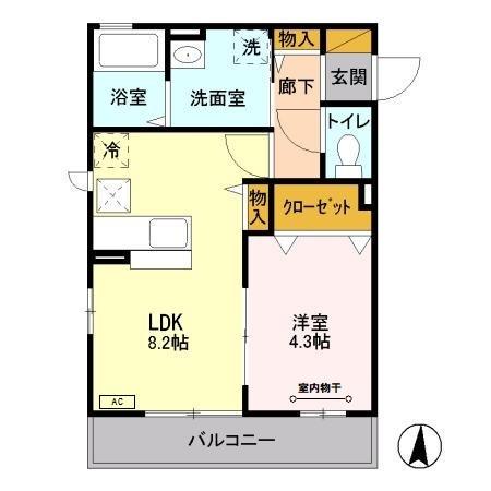 アヴェニール新川崎(1LDK/1階)の間取り写真