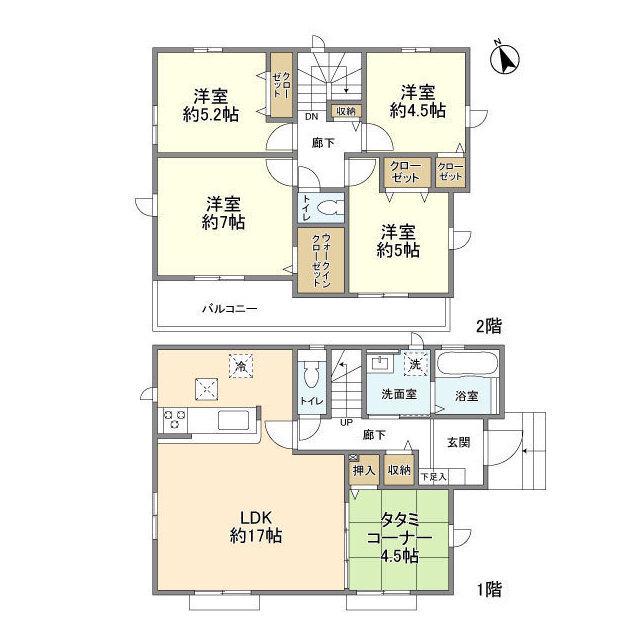 横浜線 八王子駅 バス乗車時間：28分 新川口バス停で下車 徒歩4分 2階建 築1年(5LDK)の間取り写真