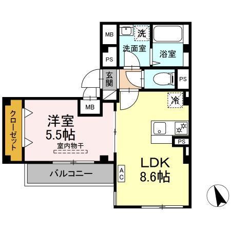 SKEY RESIDENCE塚越(1LDK/2階)の間取り写真