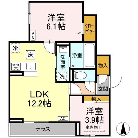 WITH GRACE HEAVEN(2LDK/1階)の間取り写真