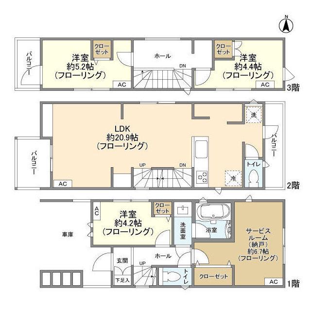 東武伊勢崎・大師線 竹ノ塚駅 徒歩15分 3階建 築4年(3SLDK)の間取り写真