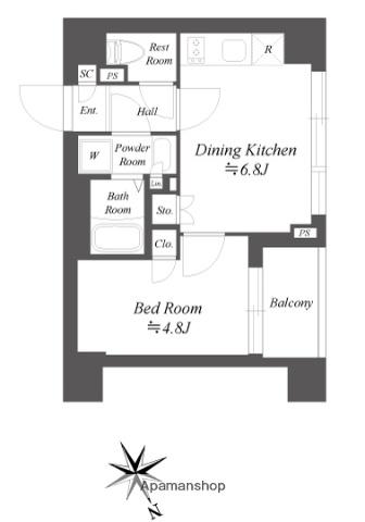 ブランシエスタ品川大井町パークエッジ(1DK/2階)の間取り写真