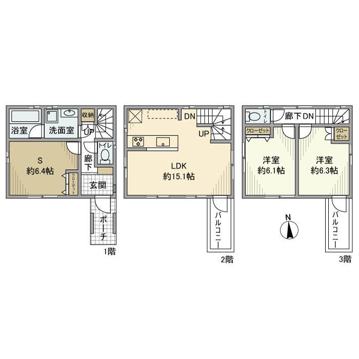 東京都江東区 3階建 築16年(2SLDK)の間取り写真