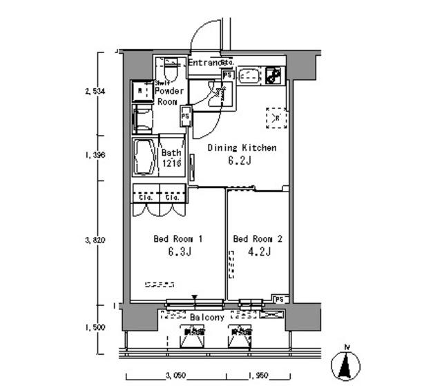 パークアクシス東陽町(2DK/2階)の間取り写真