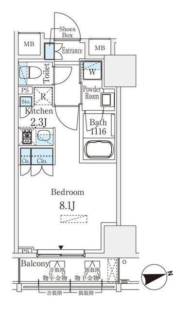 浅草田原町レジデンス(1K/4階)の間取り写真