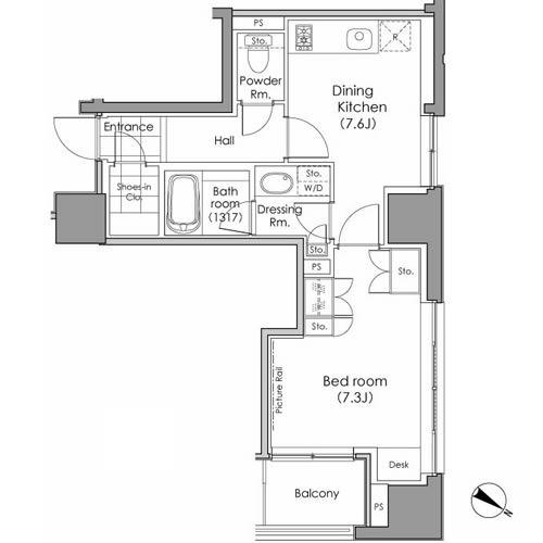 パークハビオ水天宮前(1DK/2階)の間取り写真