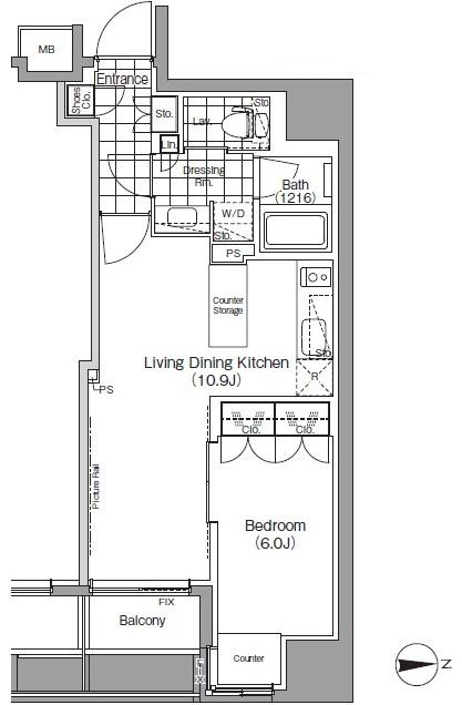 ザ・パークハビオ蔵前(1LDK/3階)の間取り写真