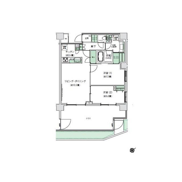 スタイリオ梶が谷(2LDK/1階)の間取り写真