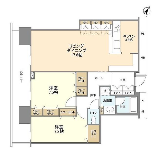 リガーレ日本橋人形町(2LDK/16階)の間取り写真